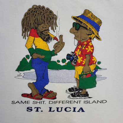 Suki Garments 90s Vintage White St Lucia Crew Neck T-Shirt Men's Size M