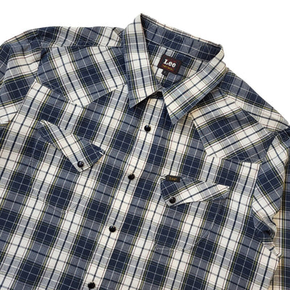 Lee Blue & White Check Snap Western Shirt Men's Size Large