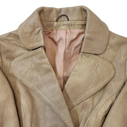 Vintage 70s Vintage Beige Belted Button Up Leather Jacket Women's Size M