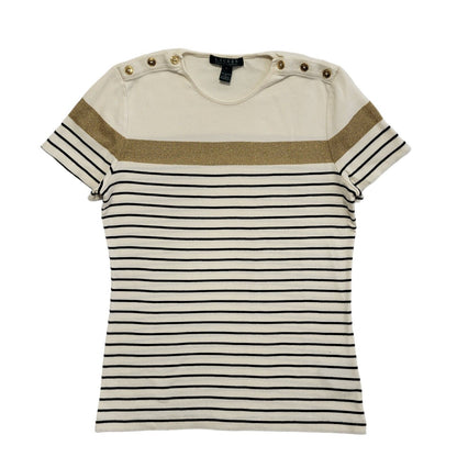 Ralph Lauren  Beige Striped Short Sleeve Round Neck Women's UK Size L