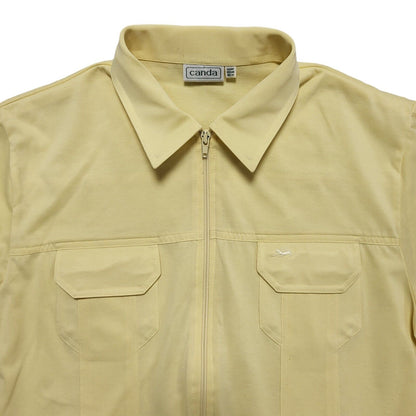 Canda Vintage 90's Yellow Full Zip Solid Short Sleeve Polo Top Mens UK M