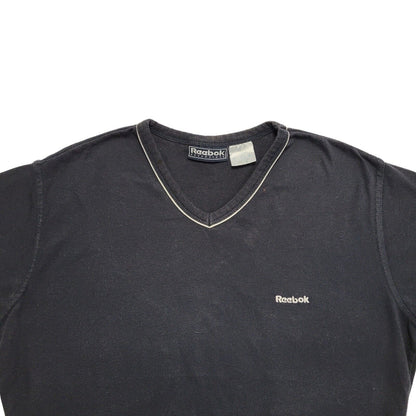 Reebok 90s Vintage Navy Blue V-Neck Cropped T-shirt Top Women's UK Size Medium