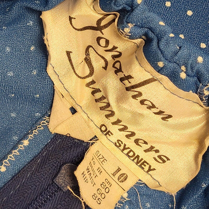 70s Vintage Jonathan Summers Blue Polka Dot Blue A-Line Dress Women's Size 6-8