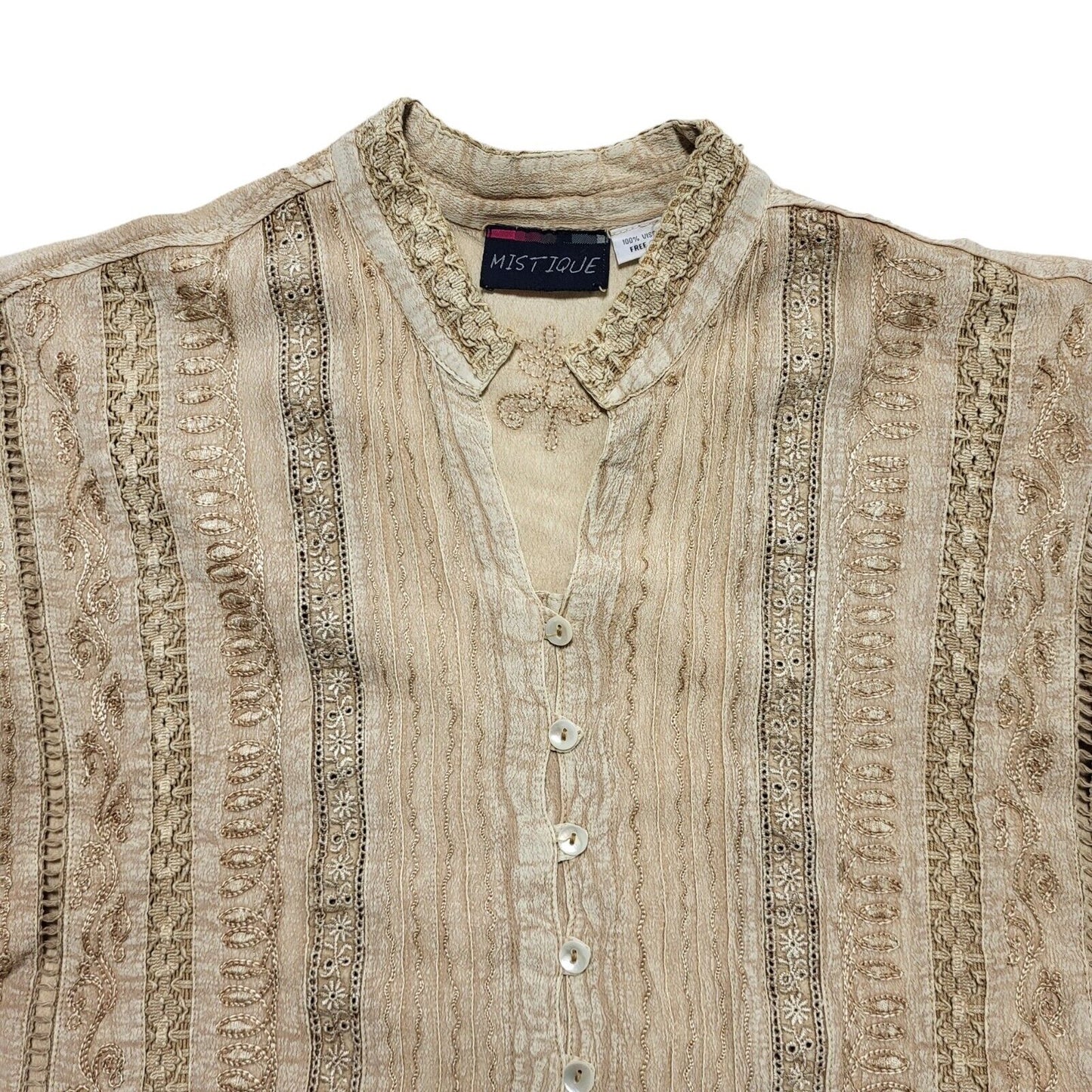 Mistique Vintage 80's Beige Button Up Short Sleeve Blouse Womens UK XL