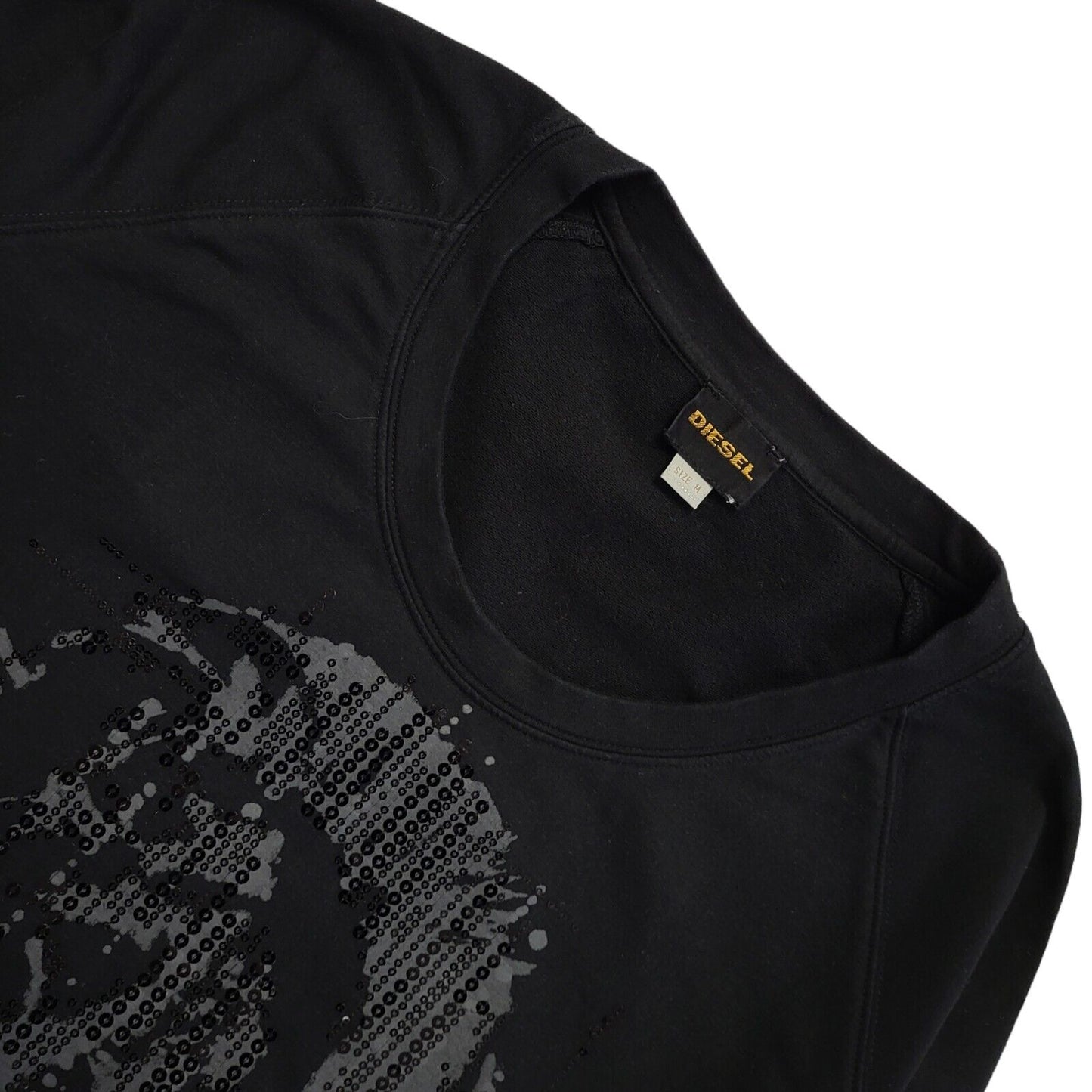 Diesel Vintage Y2K  Black Sequin 3/4 Sleeve Sweatshirt Womens UK Size M