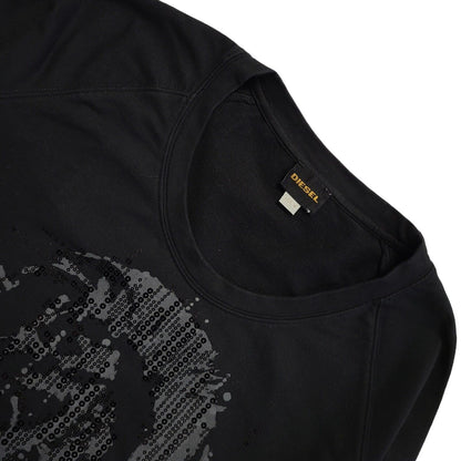 Diesel Vintage Y2K  Black Sequin 3/4 Sleeve Sweatshirt Womens UK Size M