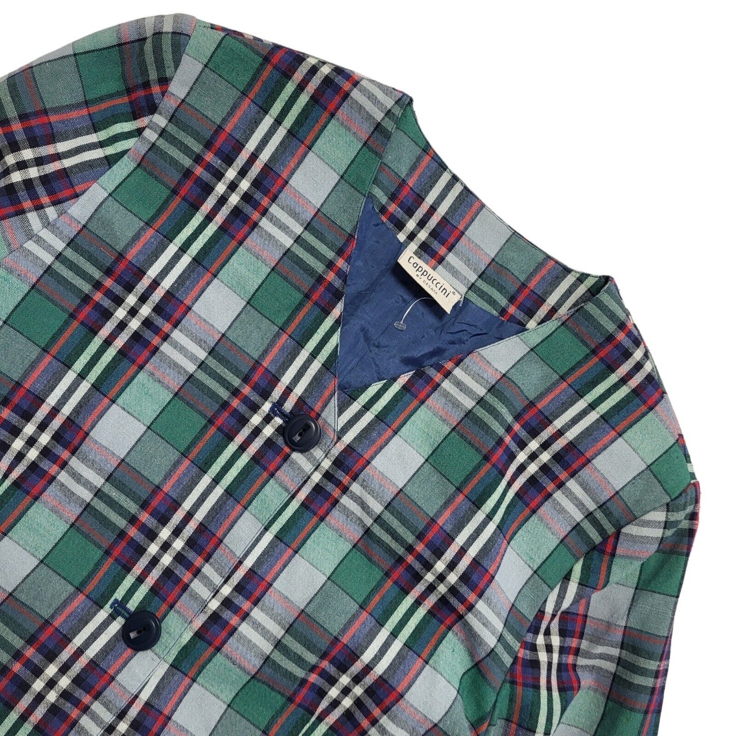 Cappuccini 80s Vintage Blue Check Jacket Uk Women's Size 14