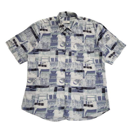 Canda Vintage 80's Blue Retro Abstract Short Sleeve Shirt Mens UK Size L