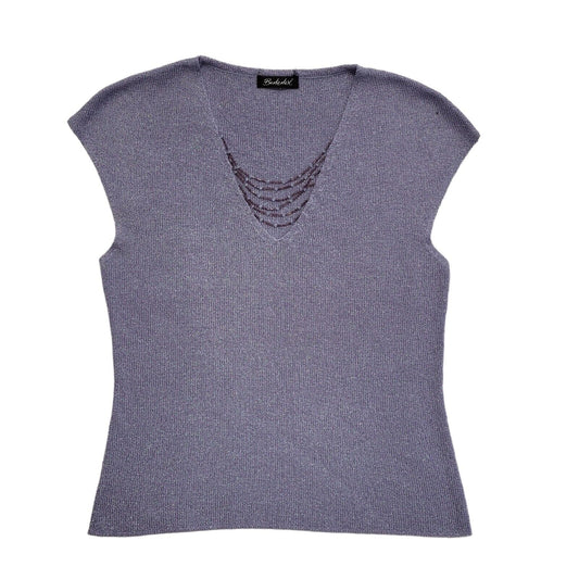 Berkertex Vintage 90's Purple Sparkly Beaded V-Neck Top Womens UK 14-16