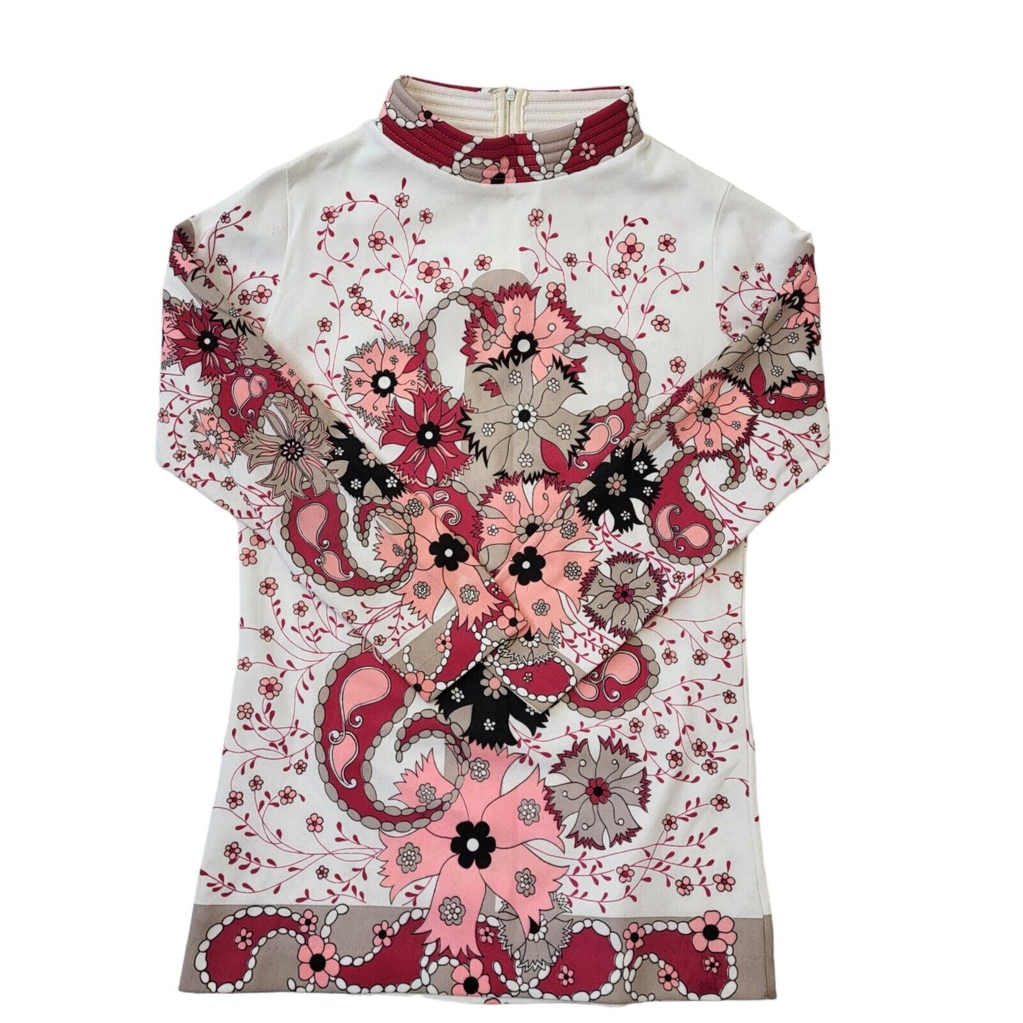 Slic-Wear Vintage 60's Pink & White Floral Mini Dress Womens UK 8 EU 36