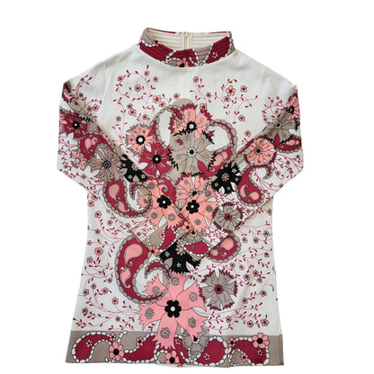 Slic-Wear Vintage 60's Pink & White Floral Mini Dress Womens UK 8 EU 36