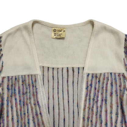 Vintage 80's White & Pink/Blue Striped Open Front Cardigan Womens UK 14