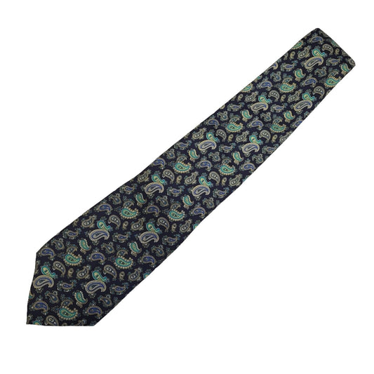 Christian Dior Vintage 80s Blue Paisley Silk Neck Tie Uk Men's Size 56"