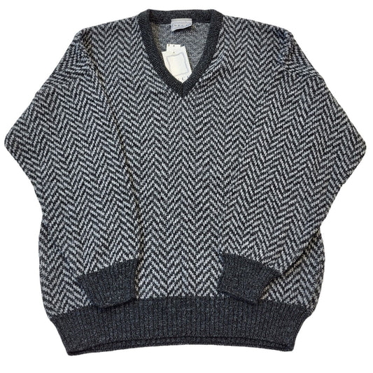 Nico 90s Vintage Grey Herringbone V-Neck Acrylic Men's Size L BNWT