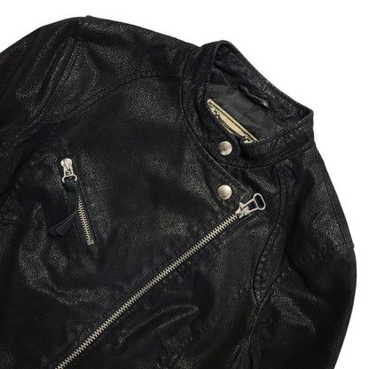 New Look Black Zipped Leather Jacket Uk Women's Size 8