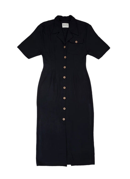 90s Vintage Wallis Black Buttoned Collared Daywear Dress Women's Size 10