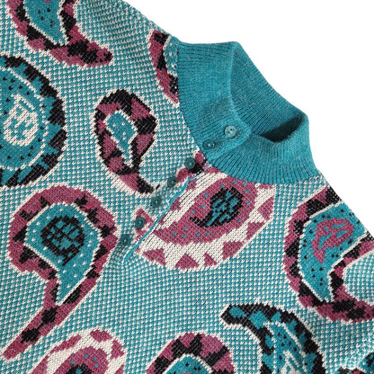 Label Vintage 90's Blue Paisley 1/4  Button Jumper UK Women's Size 14