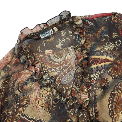 Dominguez 90s Vintage Brown Sheer Button Up Ruffle Blouse Women's XL