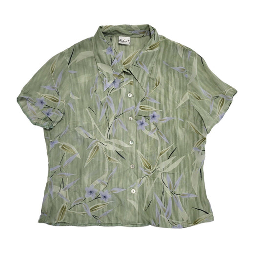 Select 90's Green & Blue Floral Short Sleeve Blouse Womens UK Size 16
