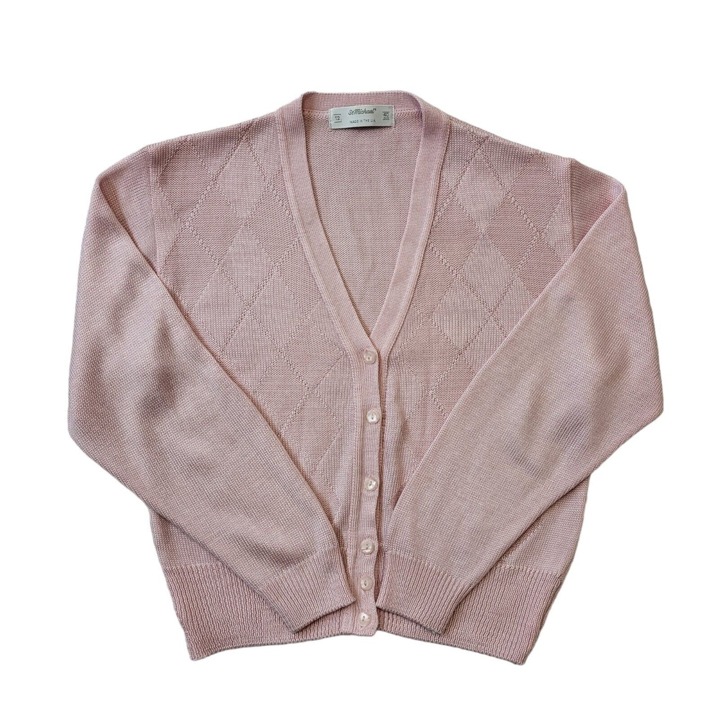St Michael 90s Vintage Pink Argyle Button Cardigan Women's Size 12 Eu 40