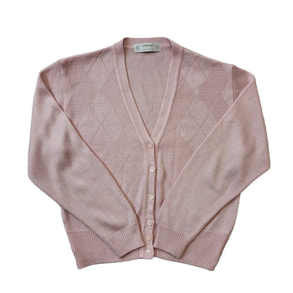 St Michael 90s Vintage Pink Argyle Button Cardigan Women's Size 12 Eu 40