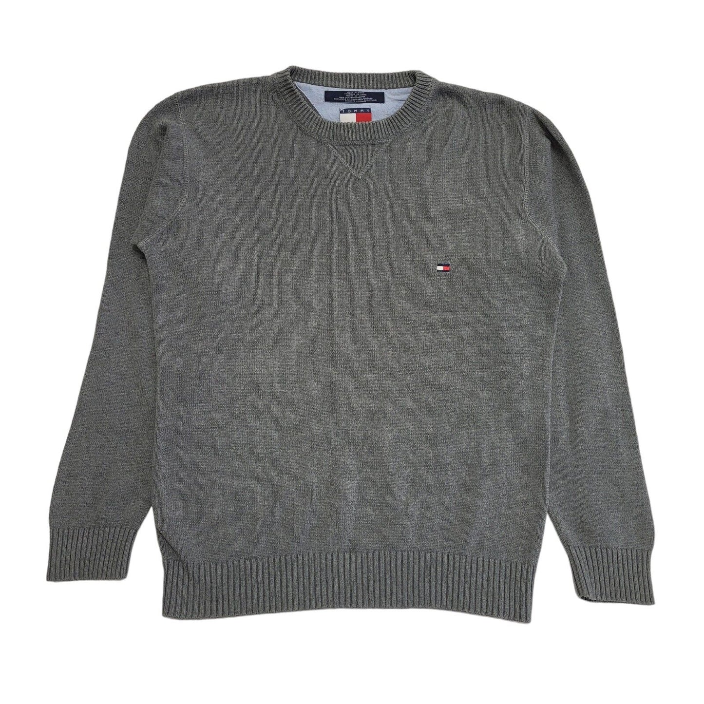 Tommy Hilfiger 90's Jumper Grey V-Neck Long Sleeve Mens UK S