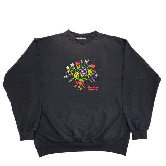 Supershirts Flower Print 80s Vintage Black Cottagecore Sweatshirt Women's Size L