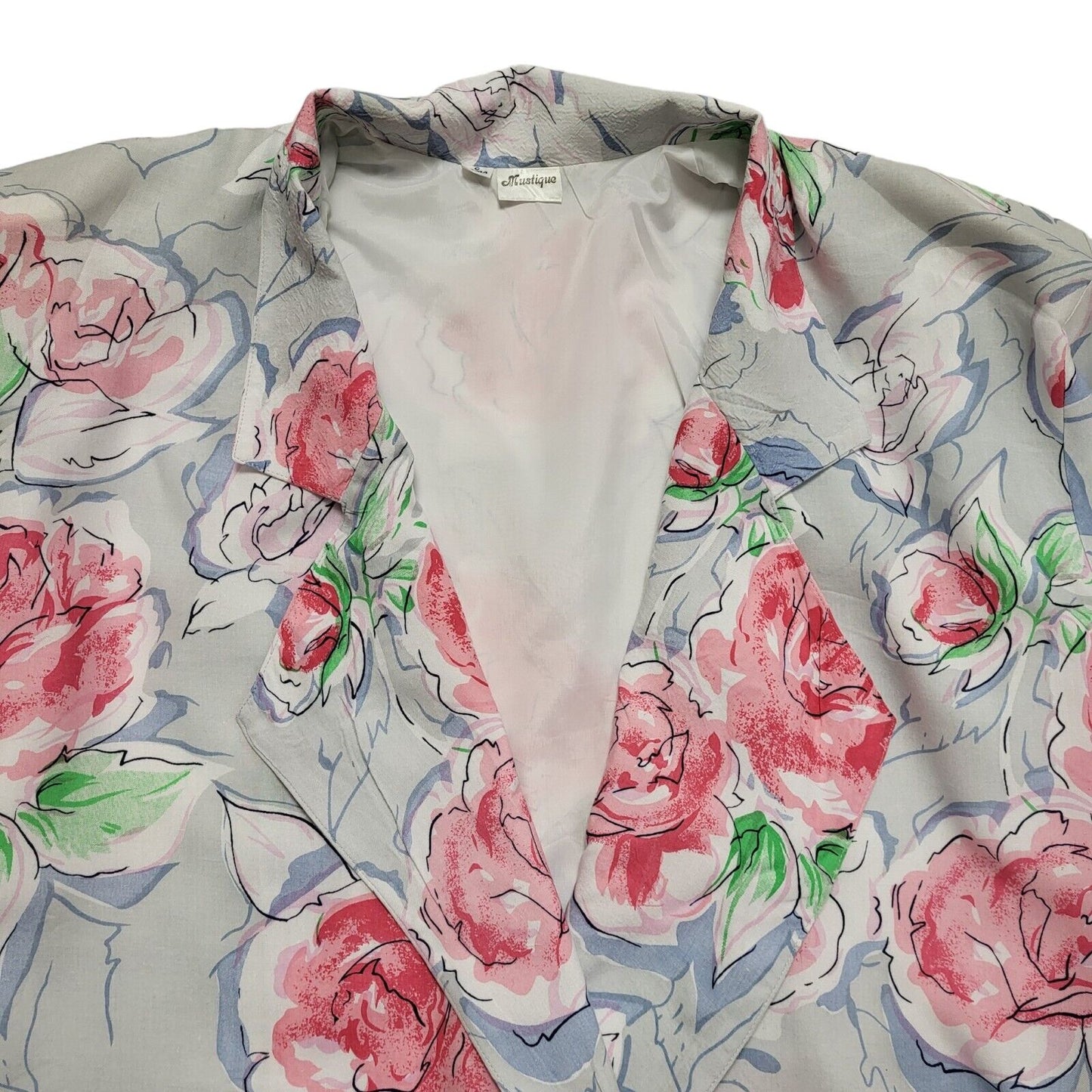 Mustique Vintage 90's Blue & Pink Floral Button Front Jacket Womens UK XL-XXL