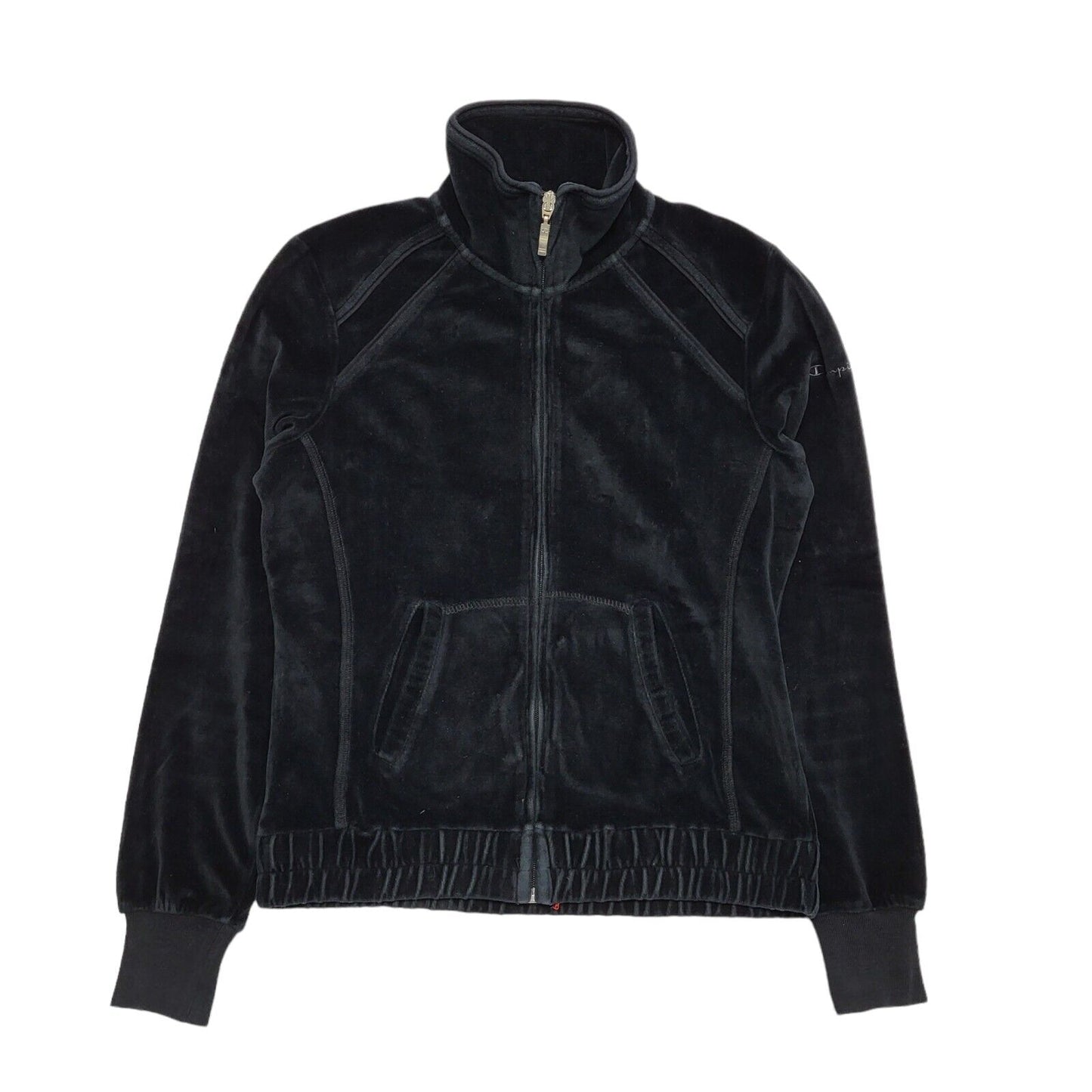 Champion  Y2K Black Full Zip Velour Tracksuit Jacket Women's UK Size Small