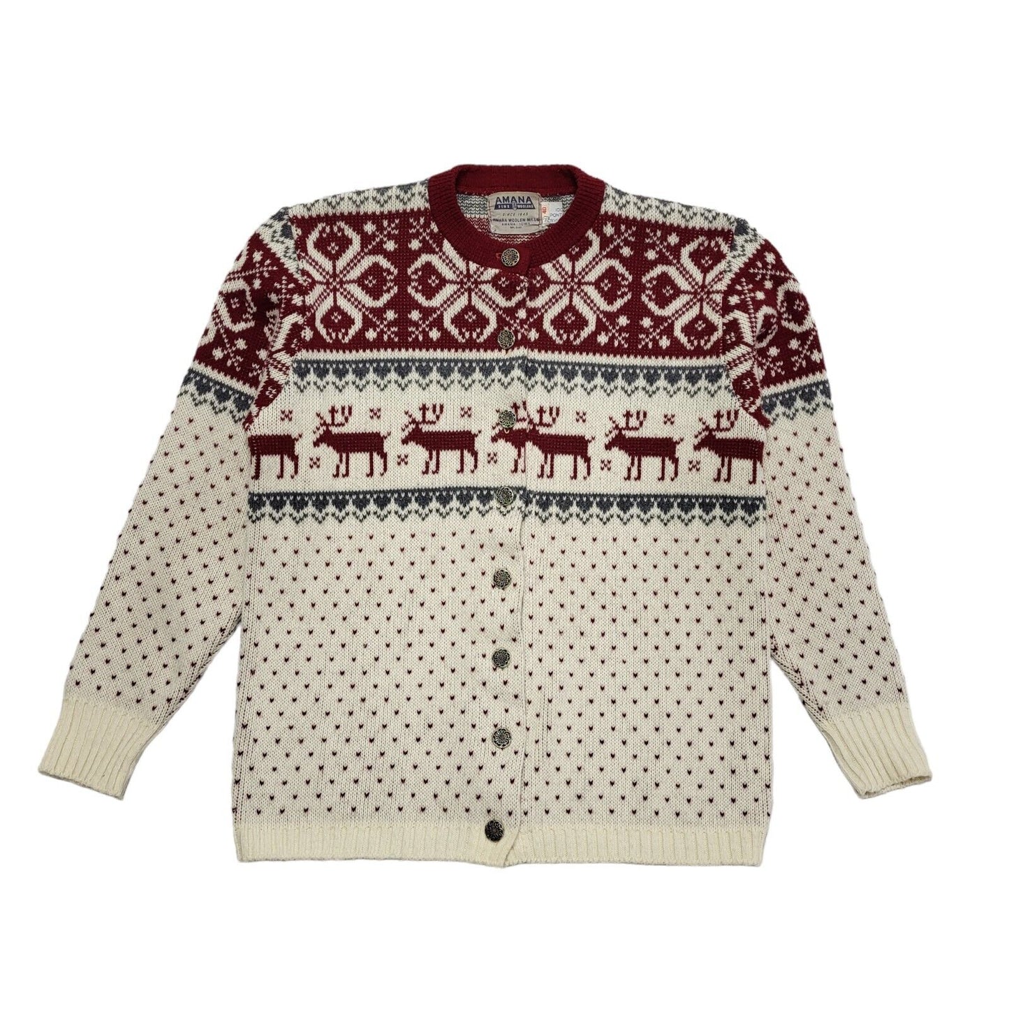 Amana 80s Vintage Red White Reindeer Round Neck Jumper Uk Women's Size 12
