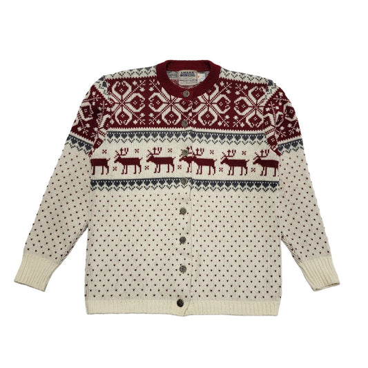 Amana 80s Vintage Red White Reindeer Round Neck Jumper Uk Women's Size 12