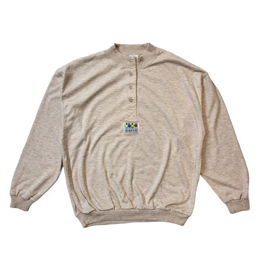 90s Vintage Cream 1/4 Button Retro Sweatshirt Women's Size Large
