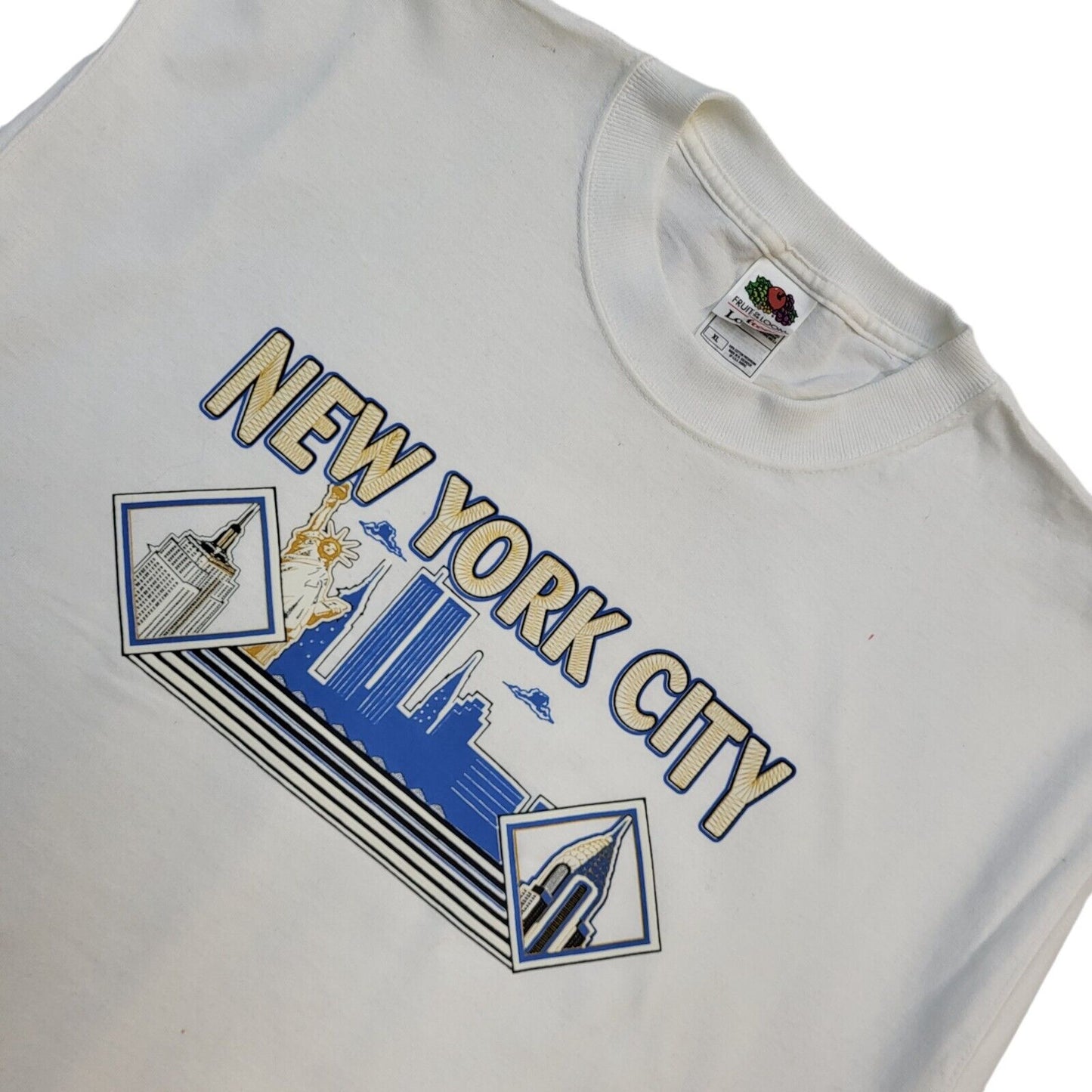 Fruit Of The Loom 90s Vintage New York City White Crew Neck T-Shirt Men's XL