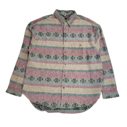 Turbo 90s Pink & Green Geometric Long Sleeve Flannel Shirt Uk Men's Size Large
