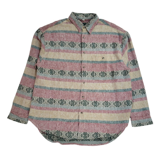 Turbo 90s Pink & Green Geometric Long Sleeve Flannel Shirt Uk Men's Size Large