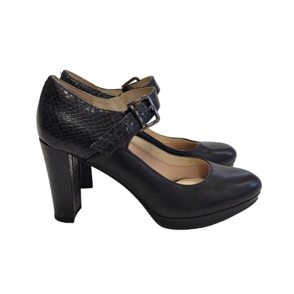 Clarks Black Vintage Buckle Heels Shoes Uk Women's Size 6