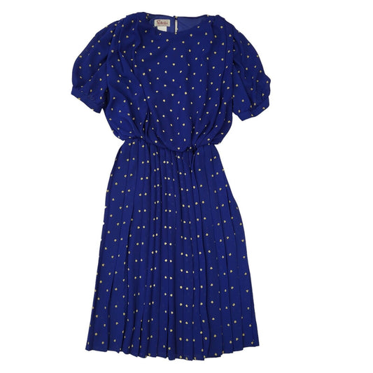 Berkertex Vintage 70's Blue Geometric Short Sleeve Dress UK Women's Size 14