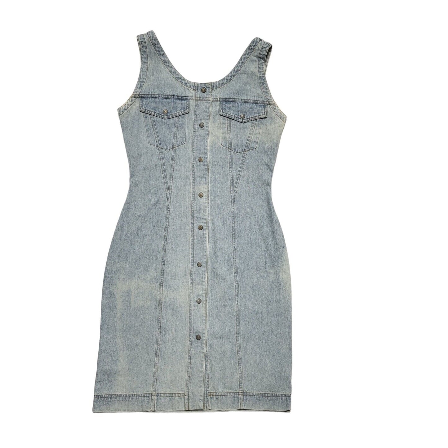 Casual Club Vintage 80's Blue Denim Snap Button Midi Dress Womens UK 10