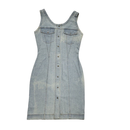Casual Club Vintage 80's Blue Denim Snap Button Midi Dress Womens UK 10