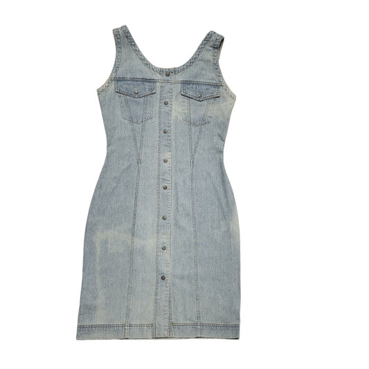 Casual Club Vintage 80's Blue Denim Snap Button Midi Dress Womens UK 10