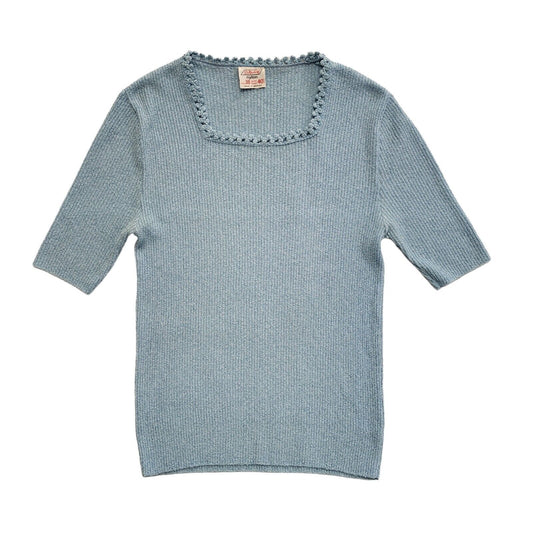 St Michaels Vintage 70's Blue Ribbed T-Shirt Short Sleeve Womens Size 18