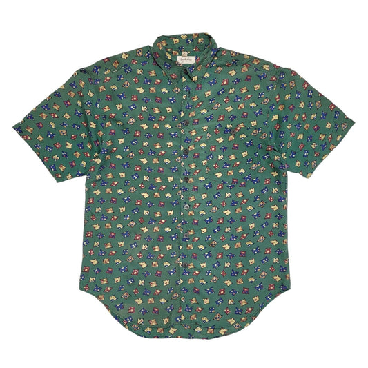 Angelo Litrico 90s Vintage Green Retro Abstract Silk Shirt Men's Size M