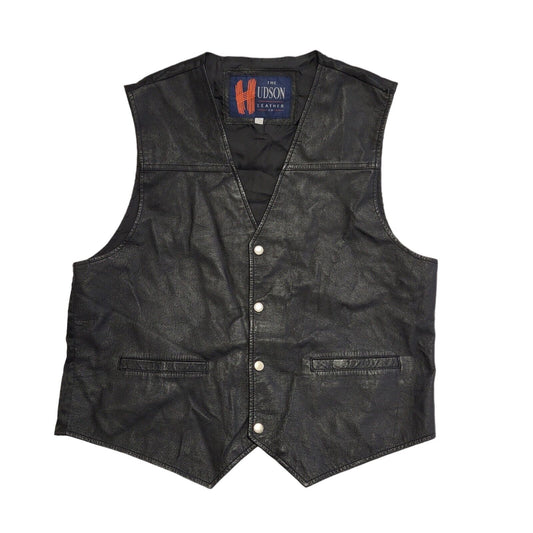The Hudson Leather Co 80's Black Leather Waistcoat Mens Size XL