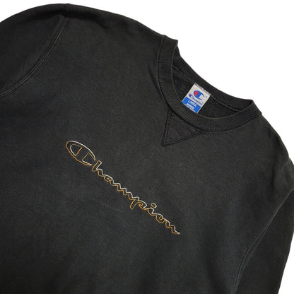 Champion USA Black Crew Neck Y2k Sweatshirt Uk Men's Size Large