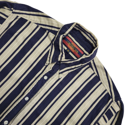 Heavy Construction 90's Blue & Beige Striped Long Sleeve Shirt Men's UK Size XL