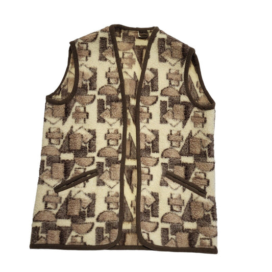 Runo Vintage 90's Beige & Brown Retro Wool Gilet Womens UK Size 20