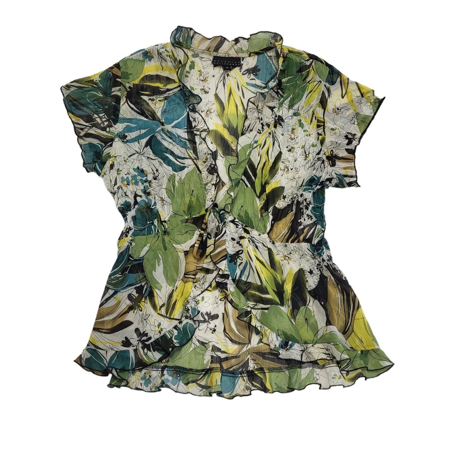 Antonino Philosophy Y2K semi sheer blouse with lettuce hem details Women's Uk 12