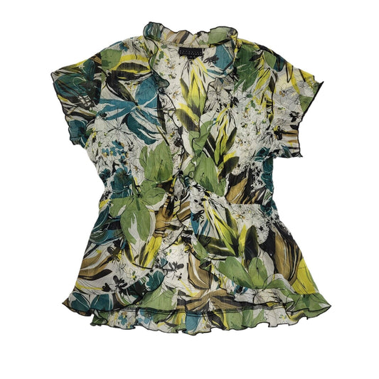 Antonino Philosophy Y2K semi sheer blouse with lettuce hem details Women's Uk 12