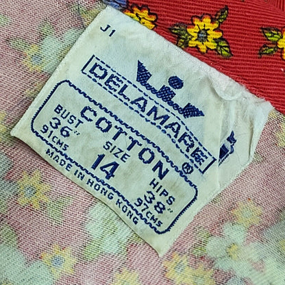 Vintage 70's Delamare Red Collared Floral Fit & Flare Retro Dress Womens UK 12