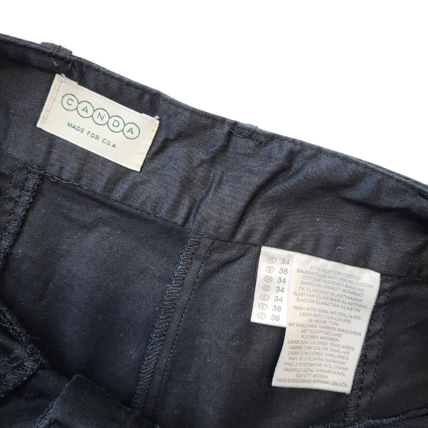 Canda C&A Y2K Black Straight Leg Zip Detail Trousers Women's Size 8 W26 L32